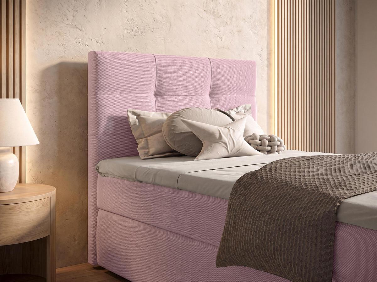 BOXBETT SAKARYA 80x200 cm mit Bettkasten und Matratze - Rosa + TOPPER - Schwarz/Rosa, Holz/Holzwerkstoff (80/200cm) - AX Living
