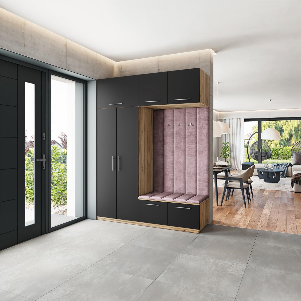 GARDEROBENSCHRANK REMA 180/240/60 cm Modern Garderobe-Set Eiche Wotan - Eiche Wotan/Lila, Holzwerkstoff (180/240/60cm) - MASSENO