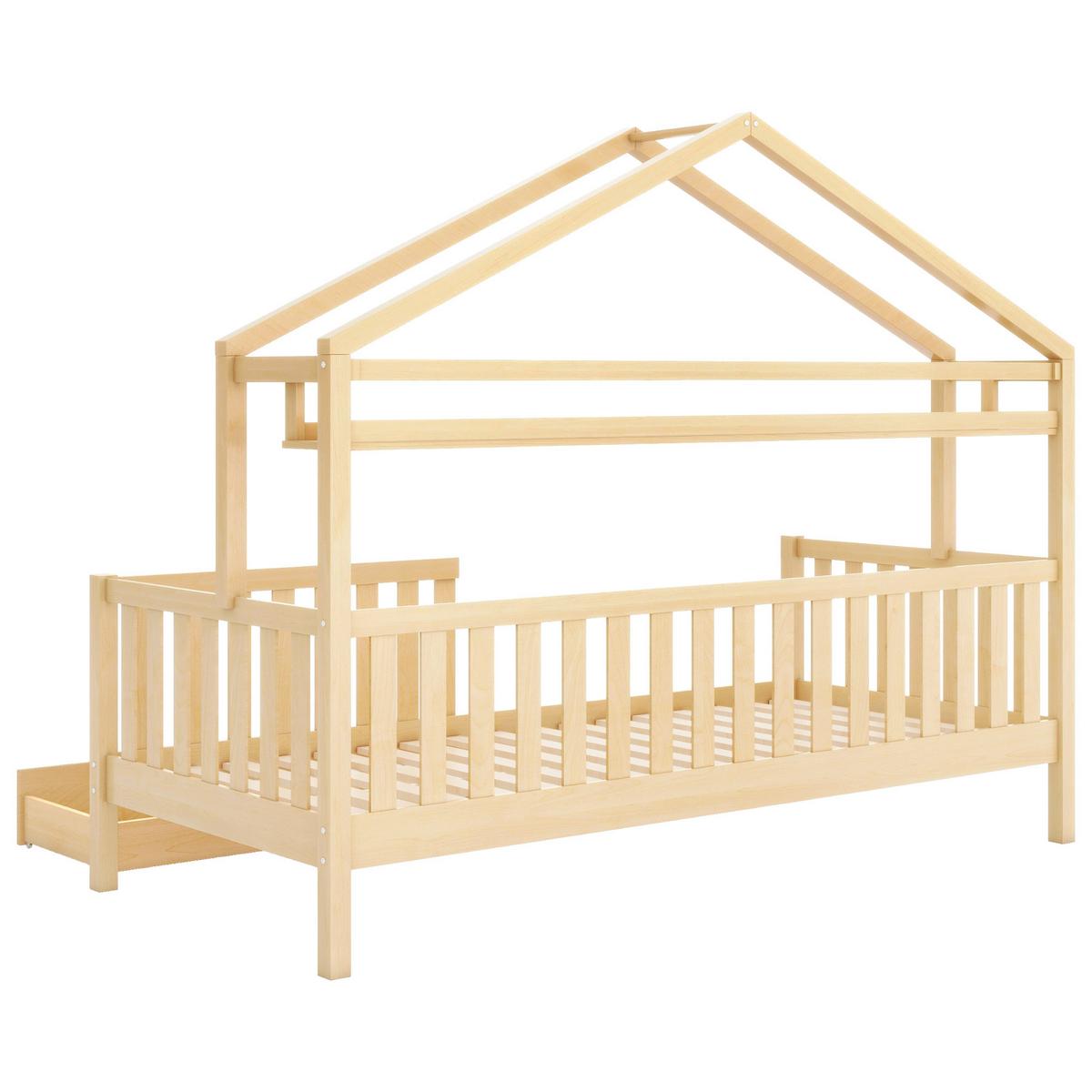 KINDERBETT HAUSBETT 90x200 massivholz in natur mit 2 schubladen - Naturfarben, Holz (90/200cm) - Urban Meuble