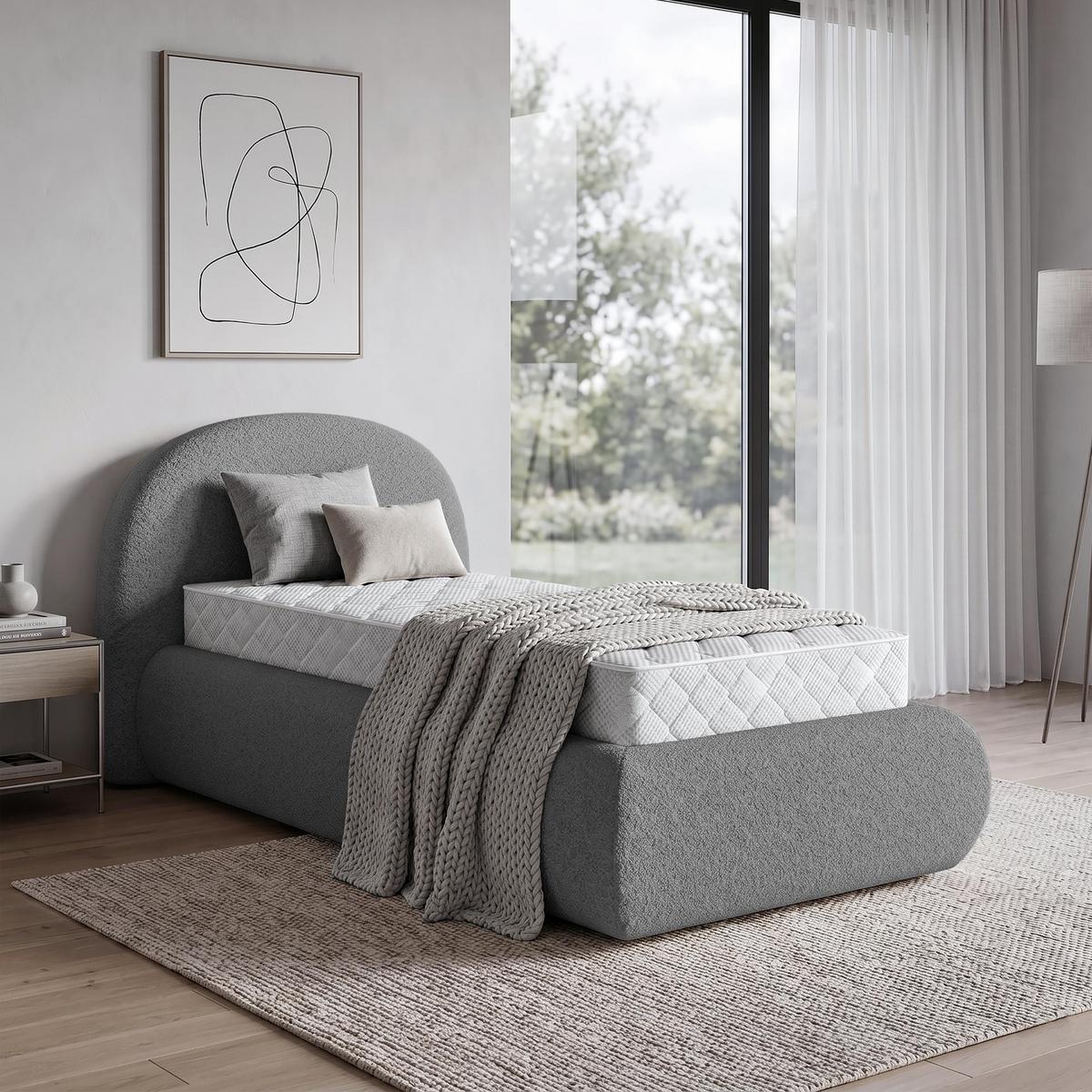 POLSTERBETT Motti 90x200, Einzelbett mit Bettkasten und Taschenfedernmatratze 20 cm, Dunkelgrau - Dunkelgrau, Holzwerkstoff (90/200cm) - Beautysofa