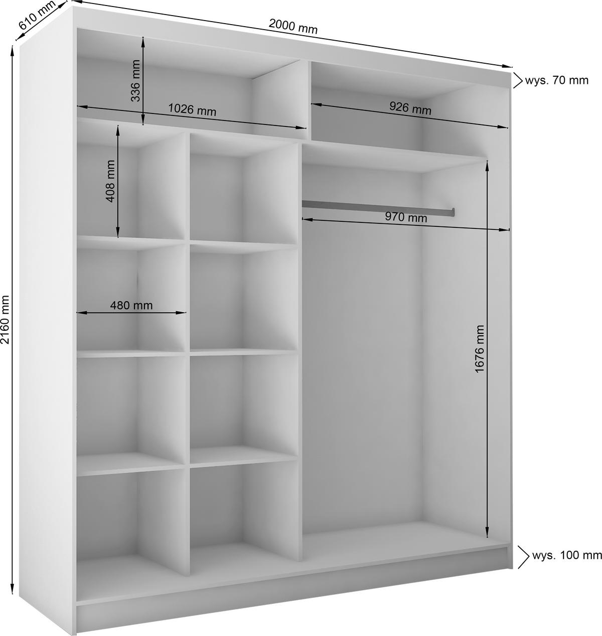 SCHWEBETÜRENSCHRANK Cabinio Weiß Eiche Artisan 200/216/61 cm – Modern, mit Lamellen - Walnussfarben/Weiß, Holzwerkstoff/Kunststoff (200/216.1/61cm) - AX Living
