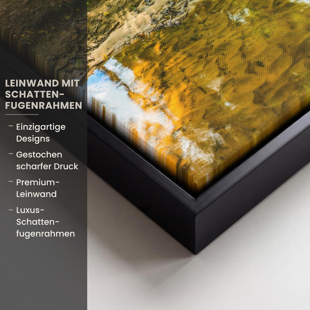 LEINWAND Bilder mit Rahmen - Wald - Landschaft - Wasser - Bäume - Sonne - Grün - Natur - 70x100 - Grün, Textil (70/100cm) - MuchoWow