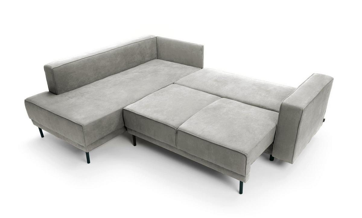 ECKSOFA Rodario Hellgrau Velours - Hellgrau/Schwarz, Textil/Metall (247/187cm) - Selsey
