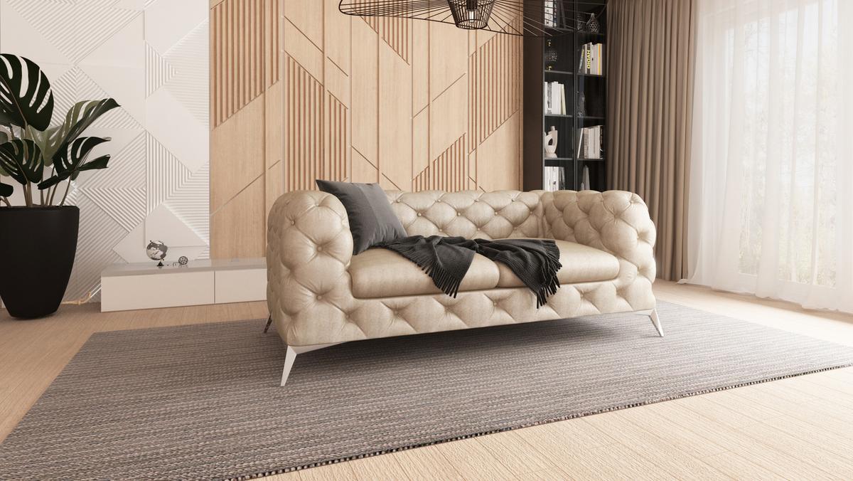 CHESTERFIELD-SOFA 2-Sitzer Quantum Beige Samt - Beige/Silberfarben, Holz/Textil (185/75/100cm) - S-Style Möbel