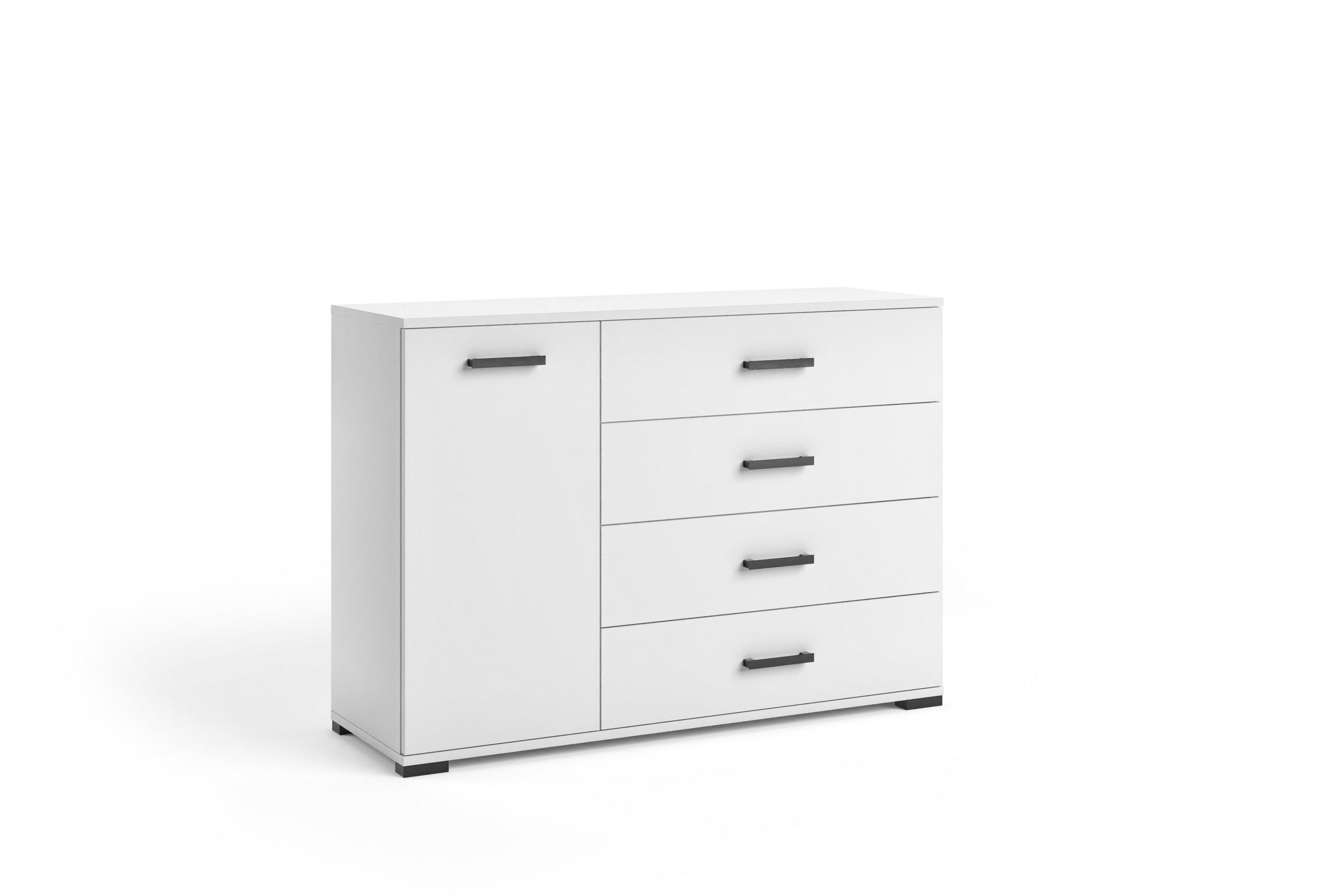 KOMMODE ALBANO 120/83/40cm mit 4 Schubladen 1 Türen Weiß - Weiß, Holzwerkstoff (120/83/40cm) - MASSENO