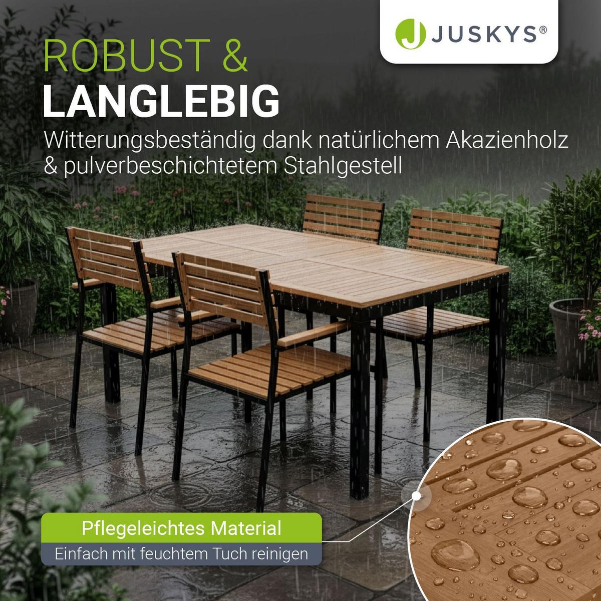 GARTENGARNITUR Rhodos Akazienholz 5-teilig - Braun, Holz/Metall - Juskys