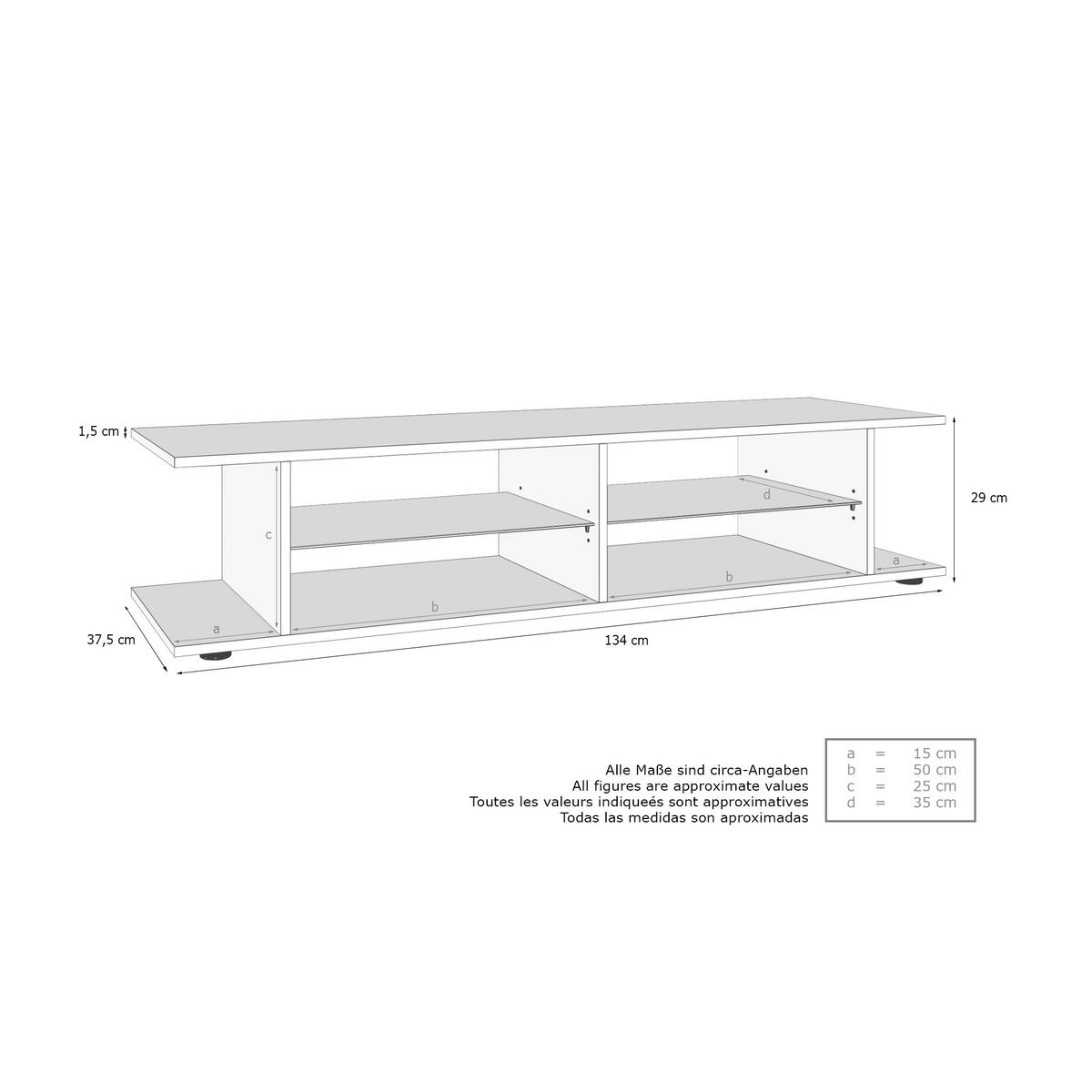 LOWBOARD Movie ohne LED Beleuchtung - Schwarz, Holzwerkstoff (134/29/37.5cm) - Vladon