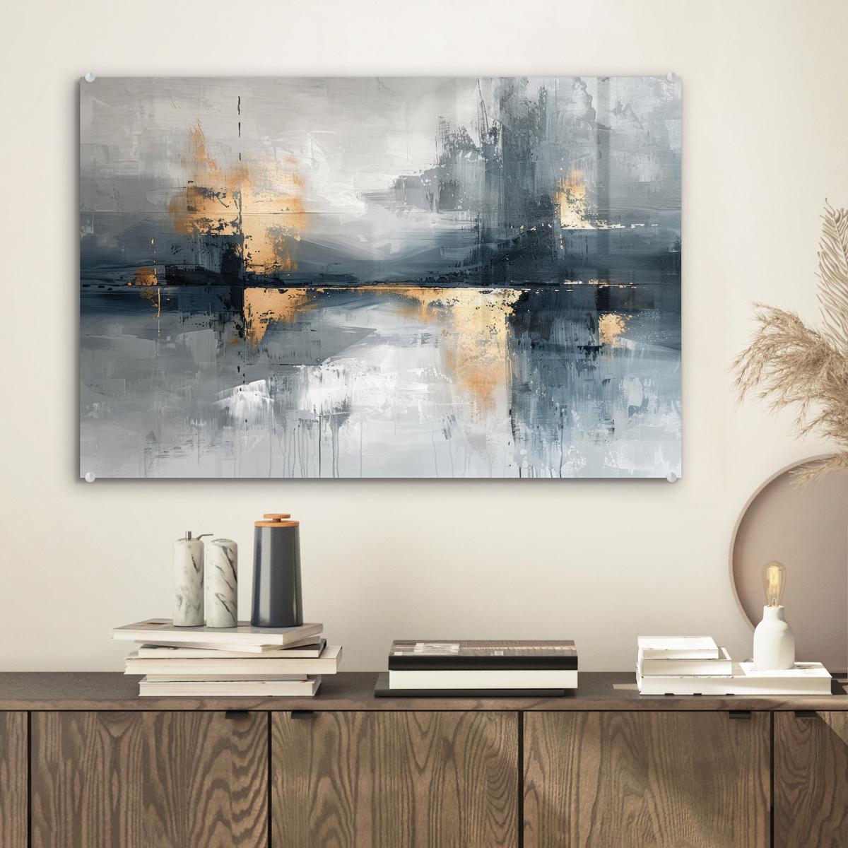 ACRYLGLASBILD Kunst - Grau - Gold - Abstrakt Wanddeko 60x40 cm - Dunkelgrau, Glas (60/40cm) - MuchoWow
