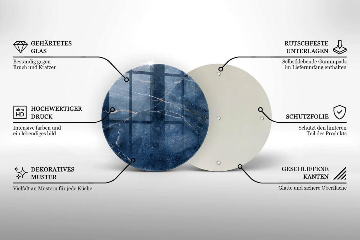 GLASPLATTE Ø 40 cm Stein Textur Marmor - Blau, Glas (40/40cm) - Wallfluent