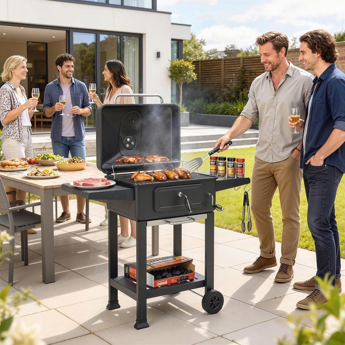 HOLZKOHLEGRILL Metall verzinkter Stahl Schwarz - Schwarz, Metall (63/101.5/112cm) - Outsunny