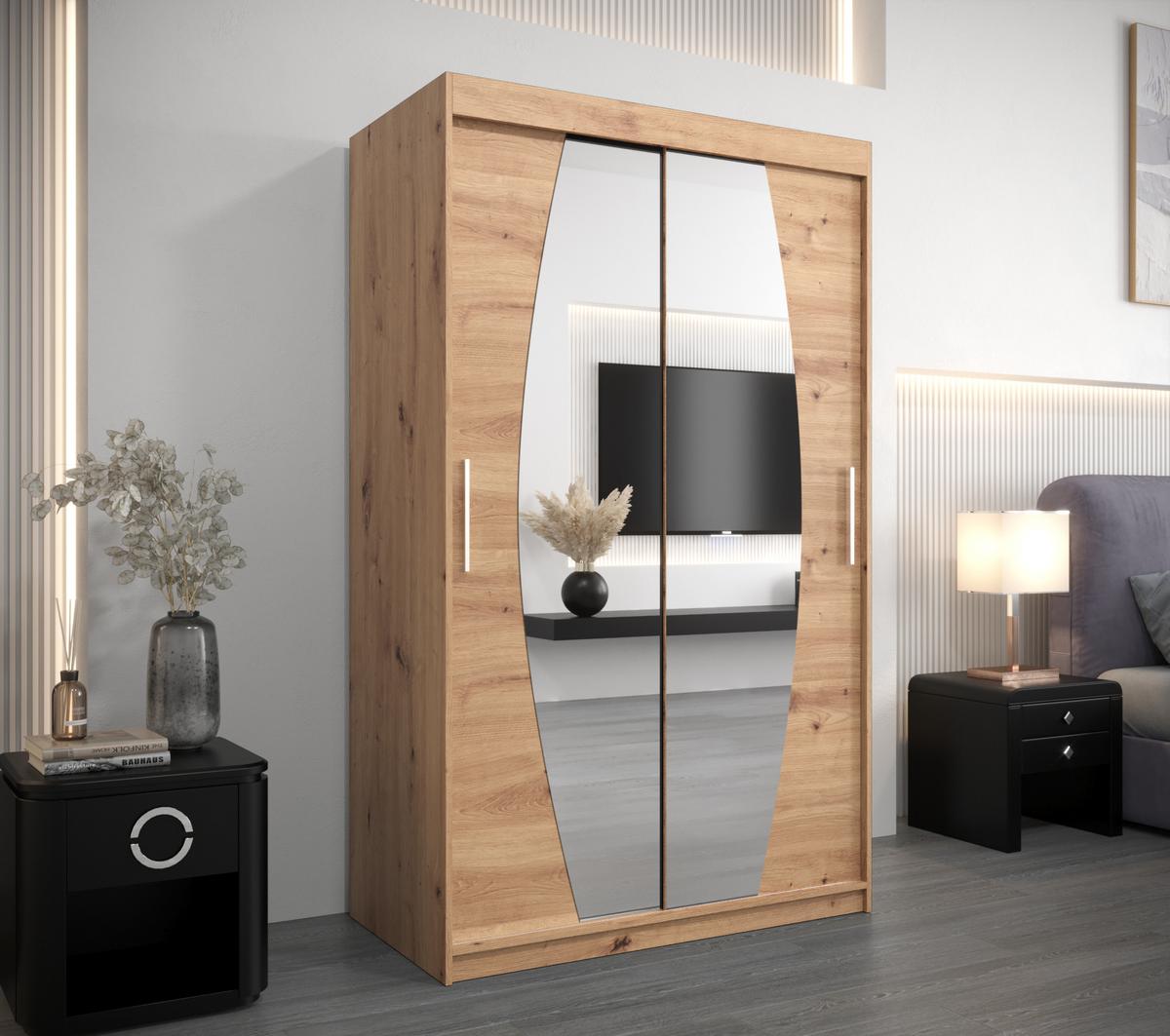 SCHWEBETÜRENSCHRANK 200/150/62 2-türig - Silberfarben/Eiche Artisan, Holz/Kunststoff (150/200/62cm) - MÖBEL KRYSPOL