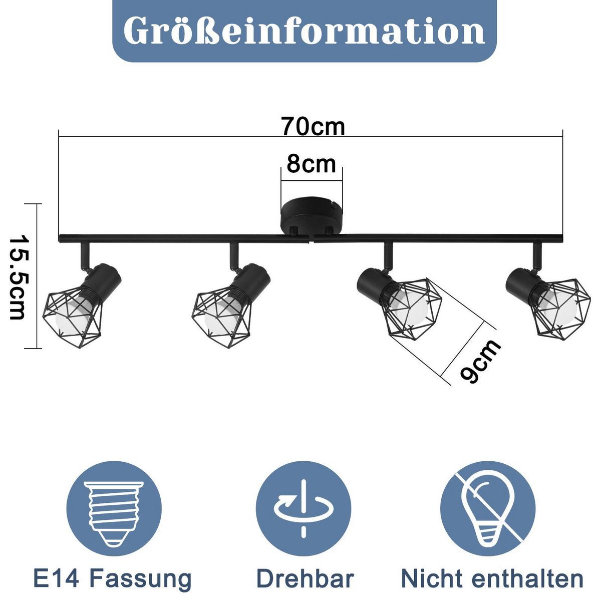DECKENSTRAHLER Flagler 4-flammig 71/20/9.5 cm - Schwarz, Metall (71/20/9.5cm) - Nettlife