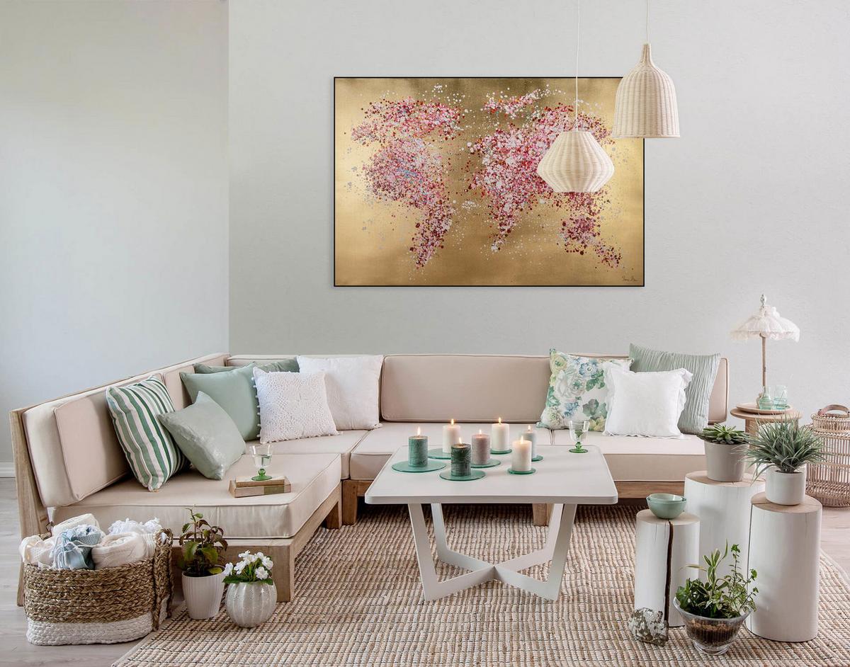 ÖLGEMÄLDE 120/80 cm - Pink/Goldfarben, Holz/Textil (120/80cm) - KUNSTLOFT