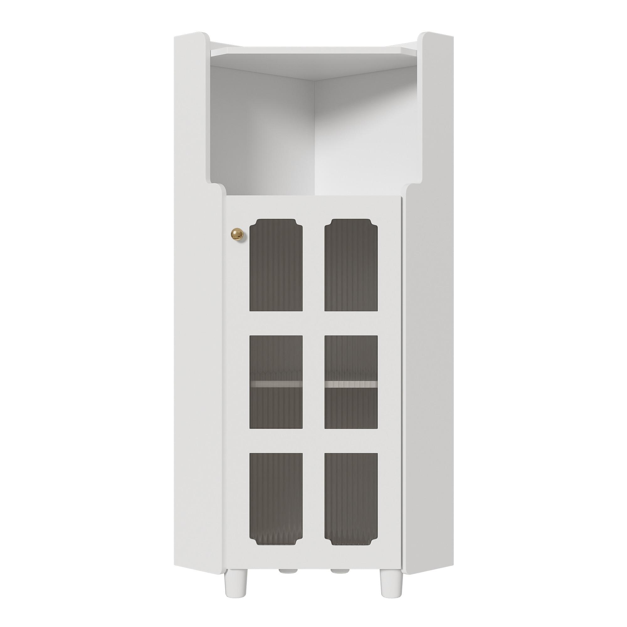ECKSCHRANK in Weiß lackiert mit App-gesteuerter LED & Glasvitrine - Weiß, Holzwerkstoff (63/124/45cm) - Urban Meuble