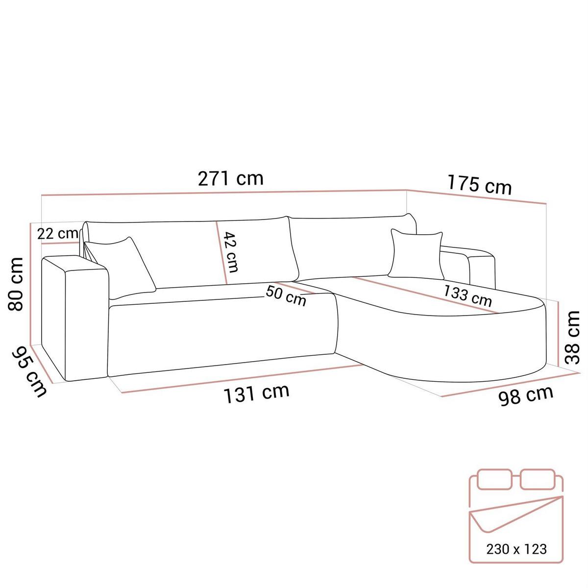 ECKSOFA SOPRANO mit Schlafunktion und Stauraum POSO 04 - Hellbraun, Textil (271/175cm) - Lookway