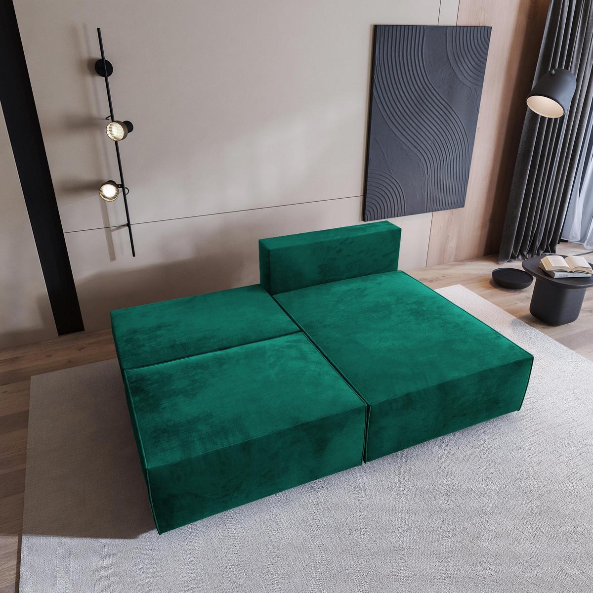 ECKSOFA FIORO M Grün Velours-Stoff mit Schlaffunktion - Grau/Grün, Holz/Kunststoff (204/148cm) - MASSENO