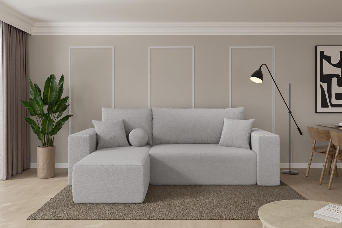 ECKSOFA mit Schlaffunktion Ottomane Links SENO-L 249x139x85 Hellgrau Bouclé - Silberfarben/Hellgrau, Holzwerkstoff/Kunststoff (249/139cm) - ALTDECOR
