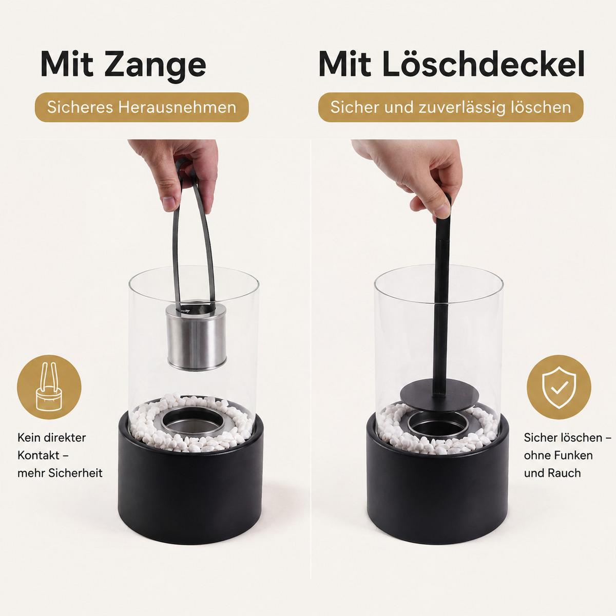 TISCHKAMIN Hylvar 16/14/26.9 cm - Schwarz, Glas/Metall (14/26.9/16cm) - ZMH