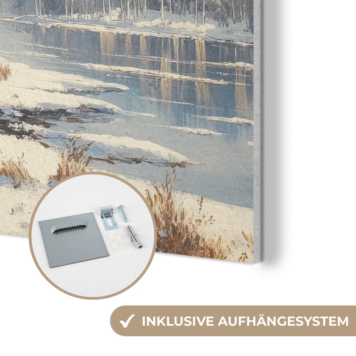 AKUSTIKBILD Winter - Schnee - Zuhause - Natur Wanddeko 70x50 cm - Hellbraun, Kunststoff (70/50/0.9cm) - MuchoWow