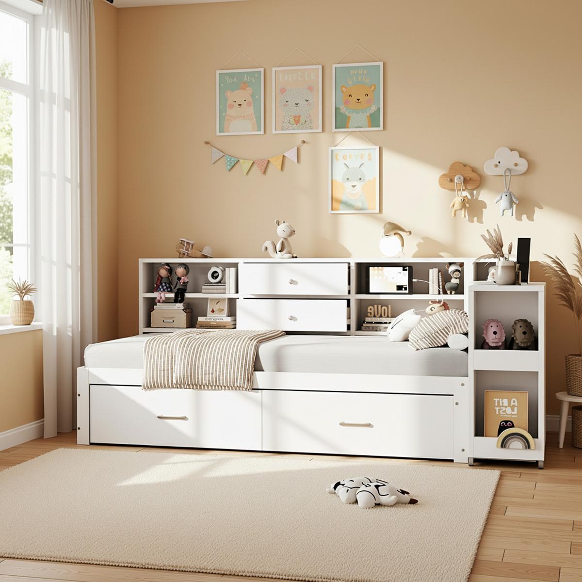 SCHLAFSOFA Multifunktionsbett 90x200 mit ausziehbarem Schreibtisch - Weiß, Holzwerkstoff (90/200cm) - Urban Meuble