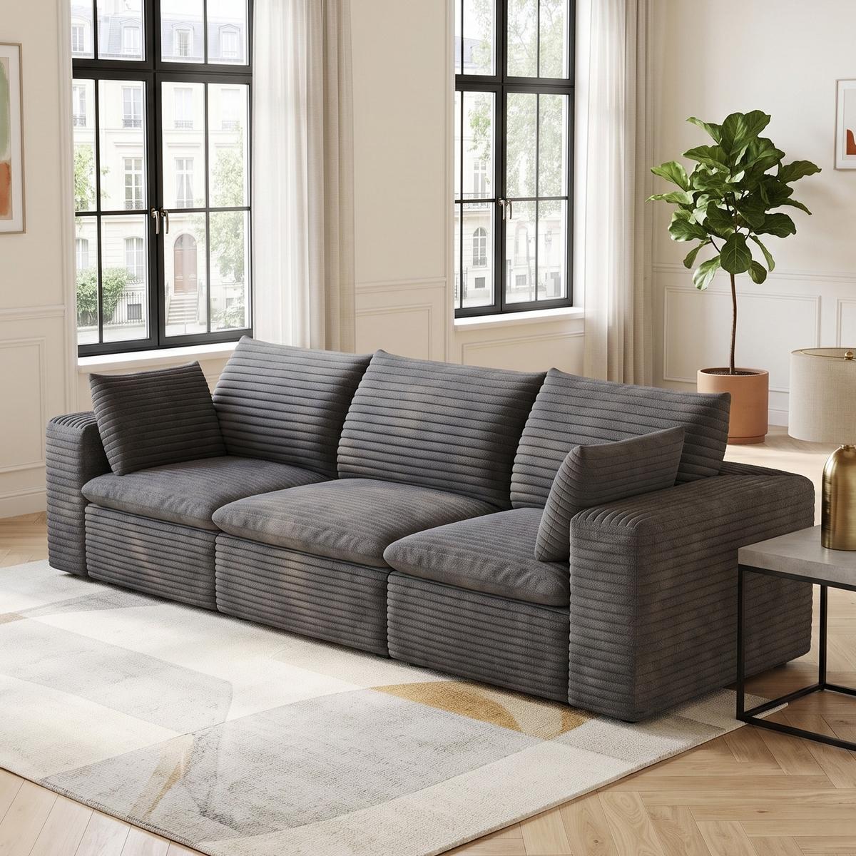 3-SITZER SOFA 260cm Corduroy Modulares ohne Montage - Dunkelgrau, Textil (260/60/90cm) - Urban Meuble