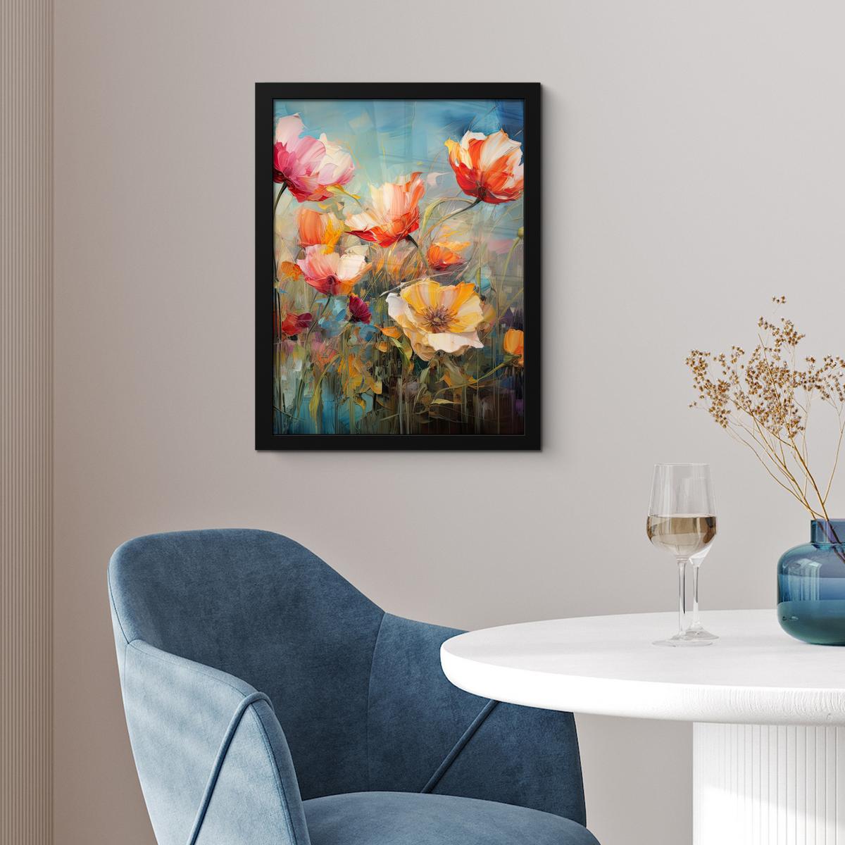 POSTER MIT RAHMEN Blumen - Aquarell - Kunst - Botanisch - Natur Bilderrahmen 30x40 cm - Orange, Papier (30/40cm) - MuchoWow
