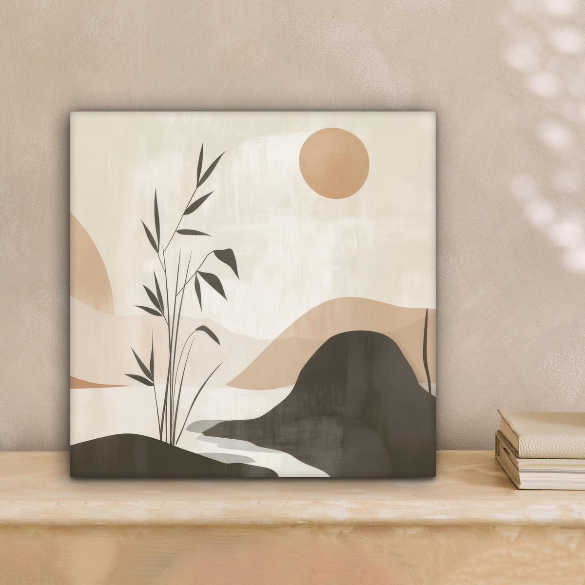 LEINWANDBILD Japandi - Landschaft - Beige Deko Wohnzimmer 20x20 cm - Cognac, Textil (20/20cm) - MuchoWow