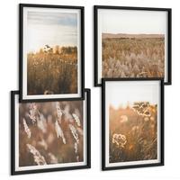 BILDER SET 4er Set - 50x50 cm & 40x60 cm Schwarzer Rahmen - Sommerwiesenblumen Sonnenuntergang - Schwarz, Kunststoff (50/50cm) - TULUP