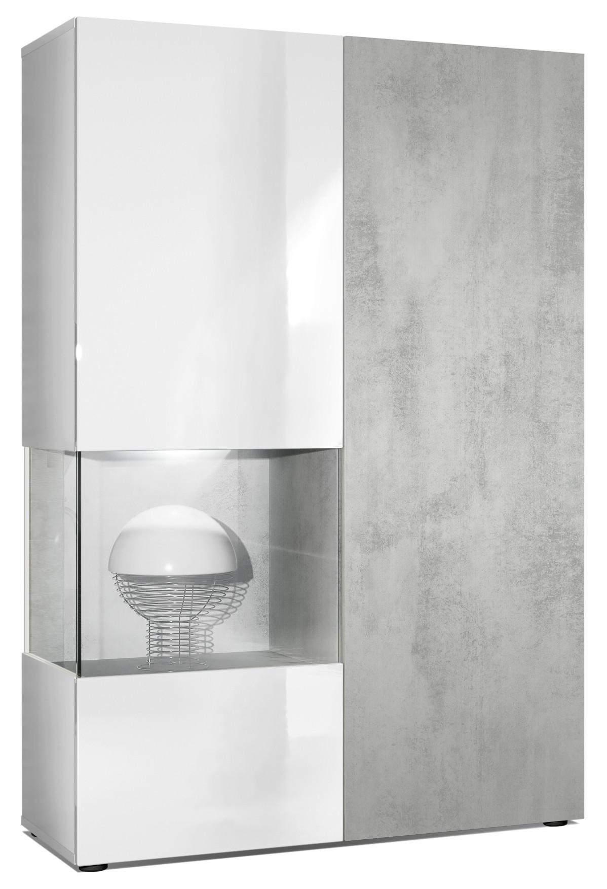 VITRINE Morena Tür und Einsatz in Beton Oxid Optik - Hellgrau, Holzwerkstoff (91.5/136.5/37cm) - Vladon