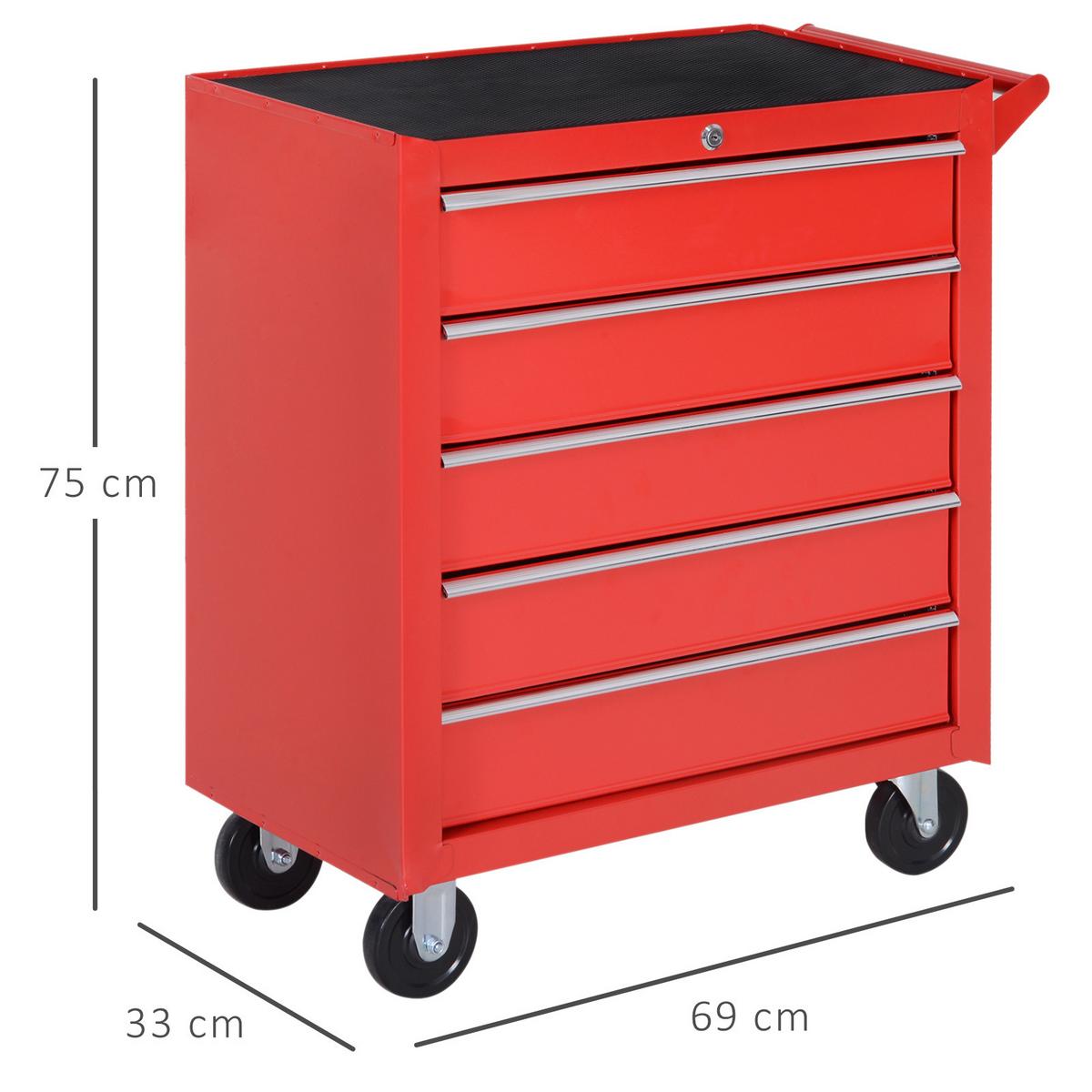 WERKSTATTWAGEN mit Rollen, Stahl, Rot - Rot, Metall (33/75/69cm) - DURHAND