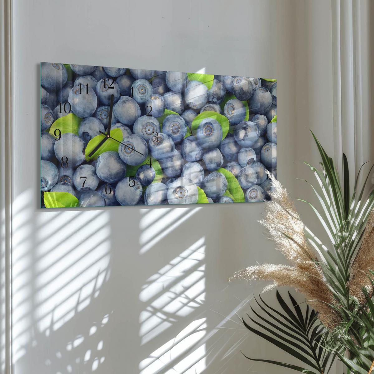 WANDUHR aus Glas 60x30 cm - Beeren - Blau, Glas (60/30/0.4cm) - TULUP