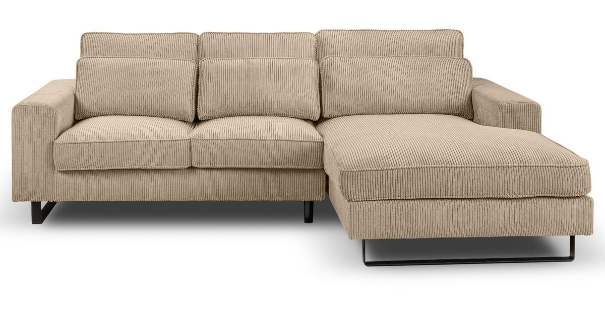 SOFA beige Cord 276 cm, Ecksofa 4-Sitzer, L-Sofa Ottomane rechts - Beige/Schwarz, Holz/Textil (276/183cm) - Inn.Furn