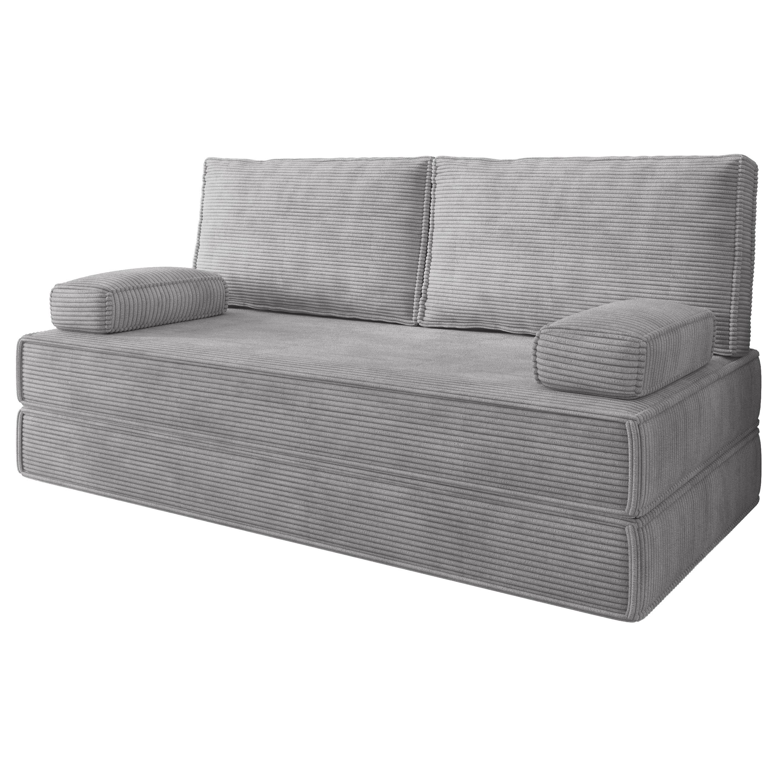 BETTSOFA SILAR aus Schaumstoff Kordstoff Hellgrau Schlaffunktion - Hellgrau, Textil (170/86/80cm) - MASSENO