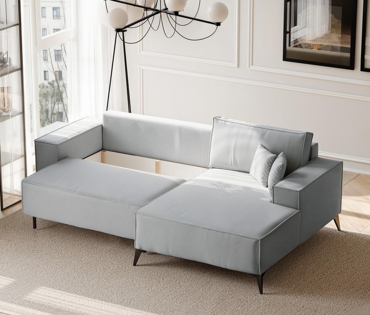 ECKSOFA OTIS Links, mit Schlaffunktion und Bettkasten, Grau - Grau, Textil/Metall (294/185cm) - Idohome