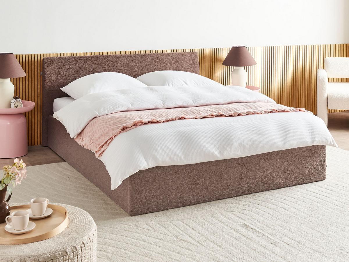 BETT mit Stauraum 180/200 cm Bouclé Braun Orbey - Braun, Textil (180/200cm) - Beliani