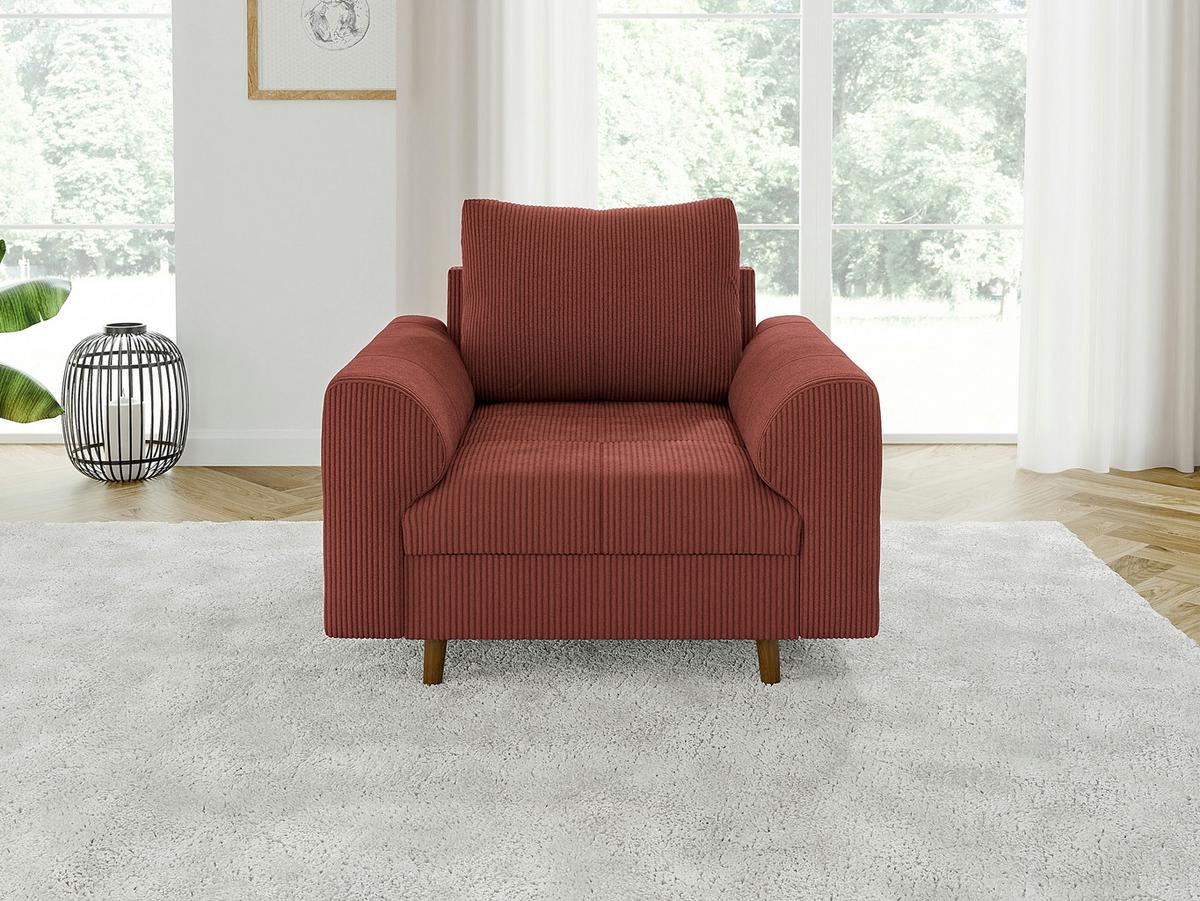 SITZGARNITUR 3+1 Alma Terrakotta Cord - Terracotta/Braun, Holz/Textil (210/81/93cm) - S-Style Möbel