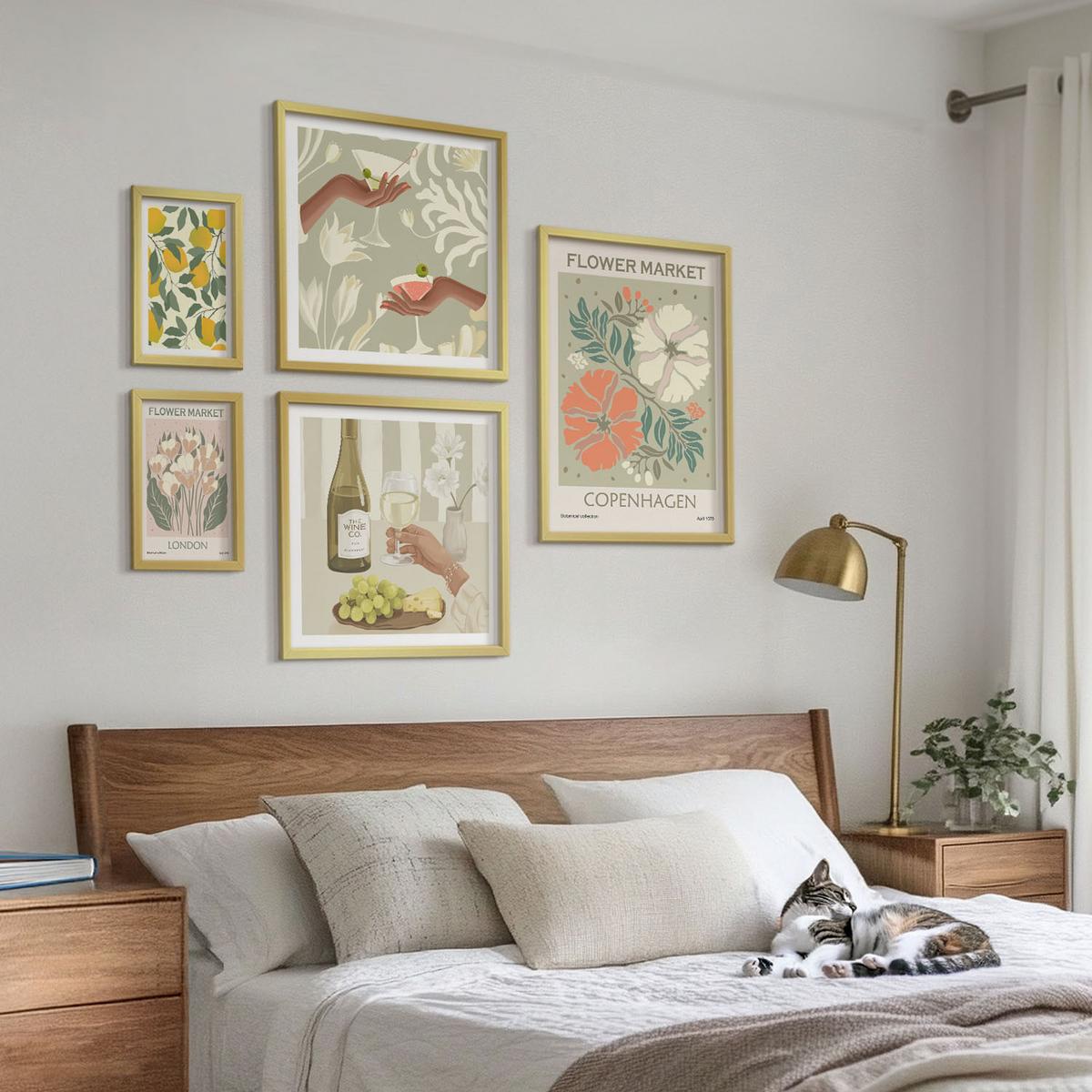 BILDER SET 5er Set - 50x50 cm & 20x30 cm & 40x60 cm Goldrahmen - Blumenmotive Rosen Paris - Goldfarben, Kunststoff (40/60cm) - TULUP