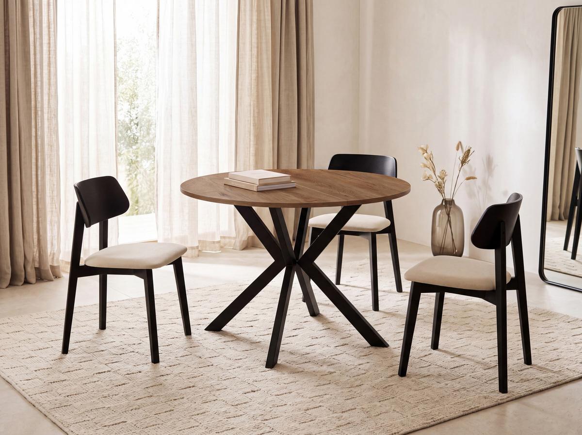ESSTISCH Valio rund oval ausziehbar verlängerbar mit schwarzen Metallbeinen, Eiche Braun Rustikal 100-140/100/76 cm - Alteiche/Schwarz, Holzwerkstoff/Metall (100/140/76cm) - WFL GROUP
