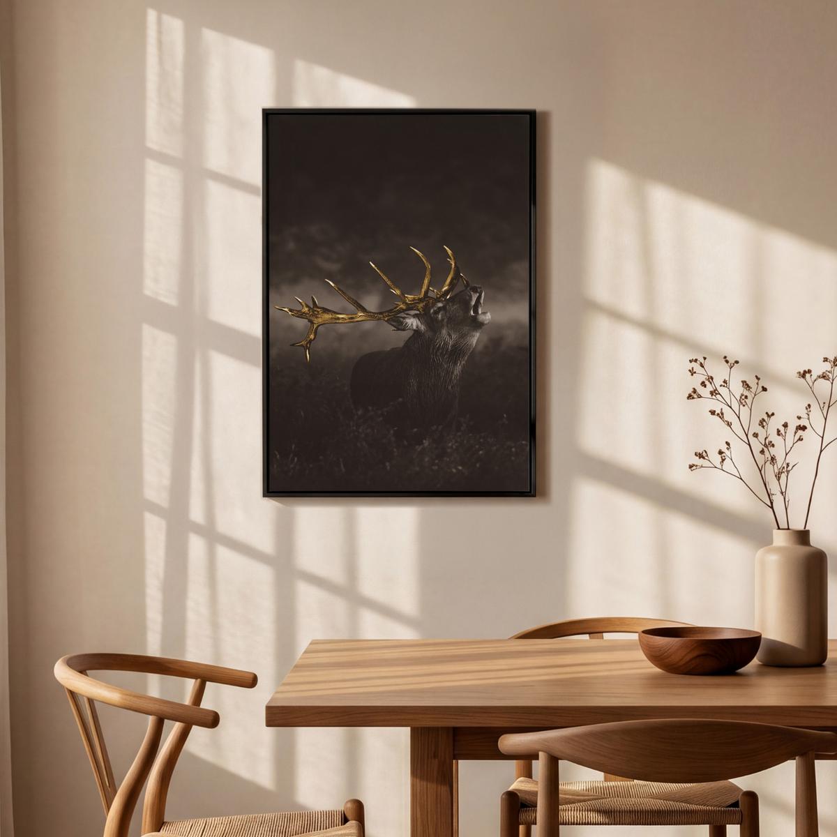 LEINWAND Bilder mit Rahmen - Rotwild - Schwarz - Gold - 60x90 - Braun, Textil (60/90cm) - MuchoWow