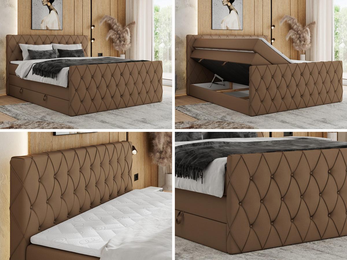 BOXSPRINGBETT MIREN KING DUO 200/200 Braun Kunstleder - H3 - Braun, Holz/Textil (200/200cm) - MKS