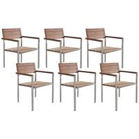 GARTENSTUHL 6er-Set Edelstahl / Teakholz hellbraun Viareggio - Hellbraun, Holz (56/86/53cm) - Beliani