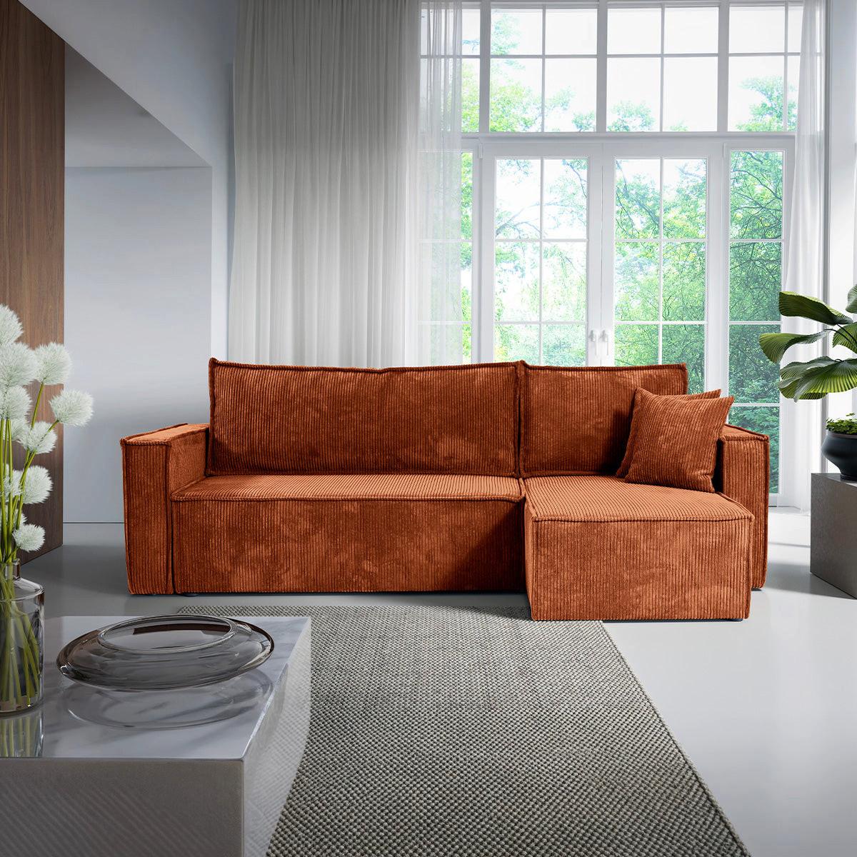 ECKSOFA Ezekiel 3 Sitzplätze Terracotta - Terracotta, Holz (236/145cm) - Petits-meubles