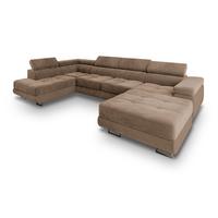 WOHNLANDSCHAFT CASONE L-S Beige Velours-Stoff mit Schlaffunktion - Beige/Silberfarben, Holz/Textil (345/90/202cm) - MASSENO