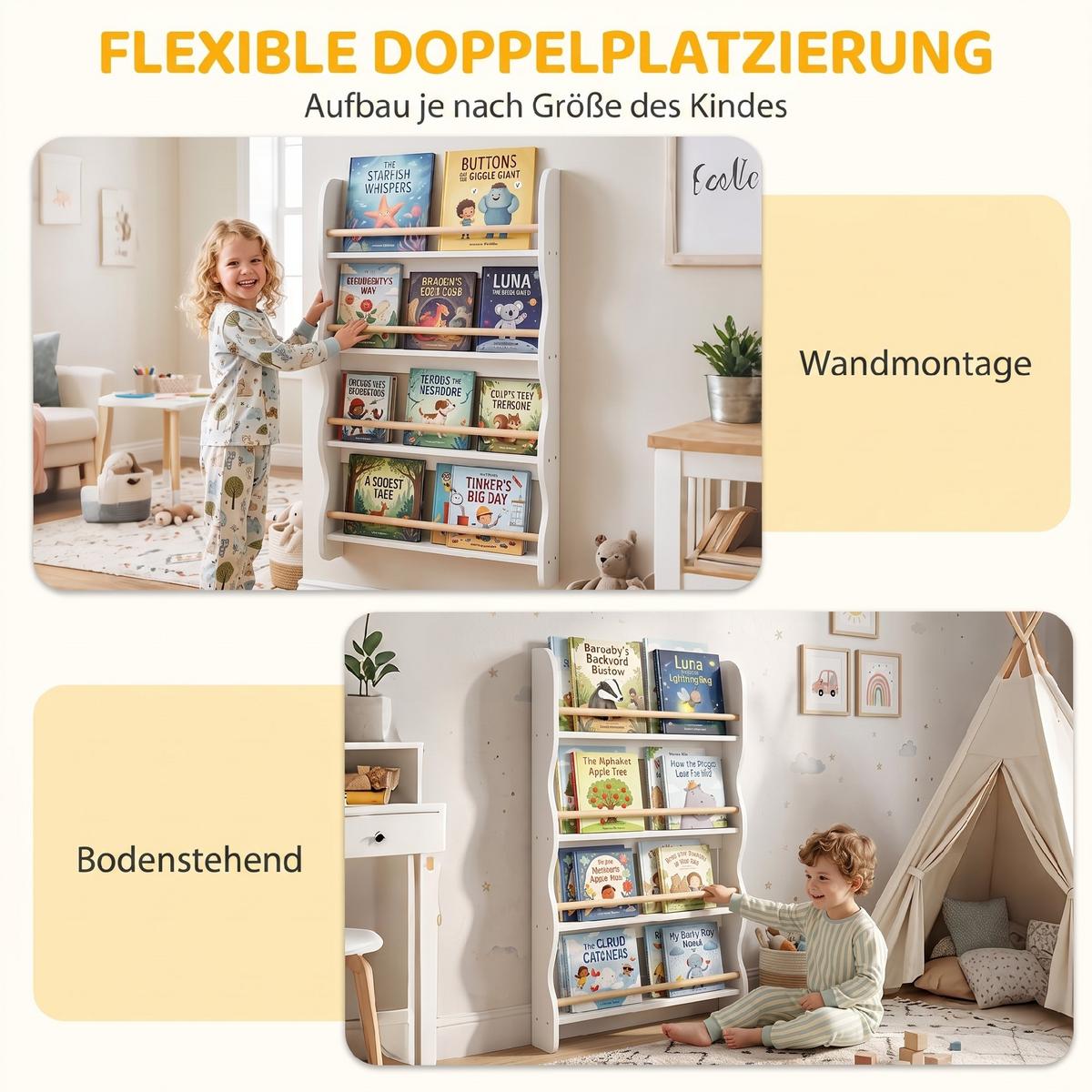 KINDER-BÜCHERREGAL MDF Kiefernholz Weiß - Weiß, Holzwerkstoff (10/98/60cm) - AIYAPLAY