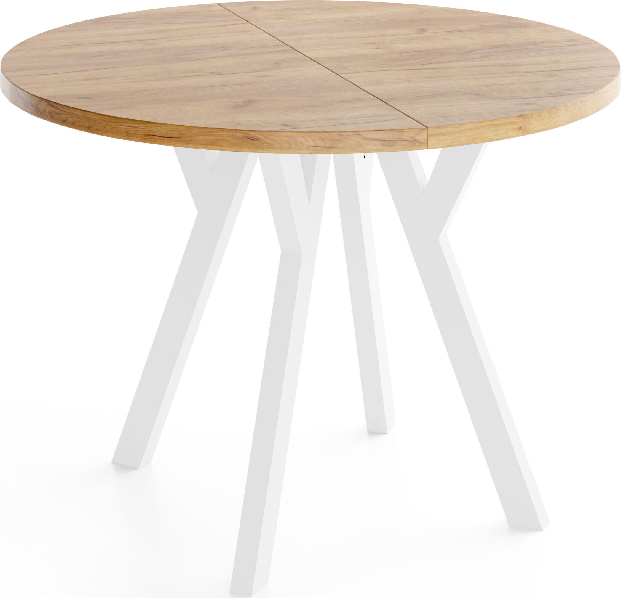 ESSTISCH Vero Weiß rund ausziehbar verlängerbar, Eiche Braun 100-200/100/77 cm - Eiche Wotan/Weiß, Holz/Holzwerkstoff (100/200/77cm) - WFL GROUP