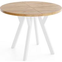 ESSTISCH Vero Weiß rund ausziehbar verlängerbar, Eiche Braun 100-200/100/77 cm - Eiche Wotan/Weiß, Holz/Holzwerkstoff (100/200/77cm) - WFL GROUP