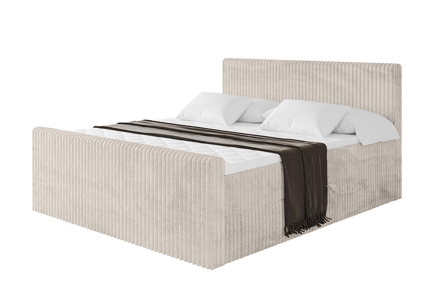 BOXBETT mit Matratze H4 und Lattenrost - TOLO-Z - 180x200 Cord - Creme - Creme, Holzwerkstoff (180/200cm) - ALTDECOR
