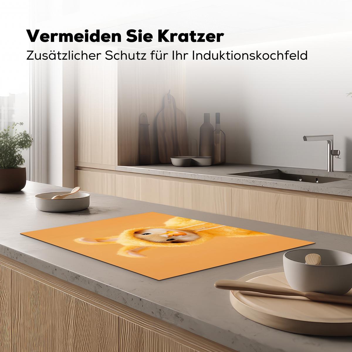 HERDABDECKPLATTE Osterhase - Kostüm - Ente Herdabdeckung Induktionsfeld 75x52 cm - Gelb, Kunststoff (75/52/0.2cm) - MuchoWow
