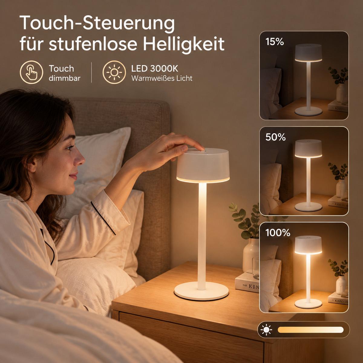 LED TISCHLAMPE Throvix 7.5/7.5/19.4 CM - Weiß, Kunststoff/Metall (7.5/7.5/19.4cm) - ZMH