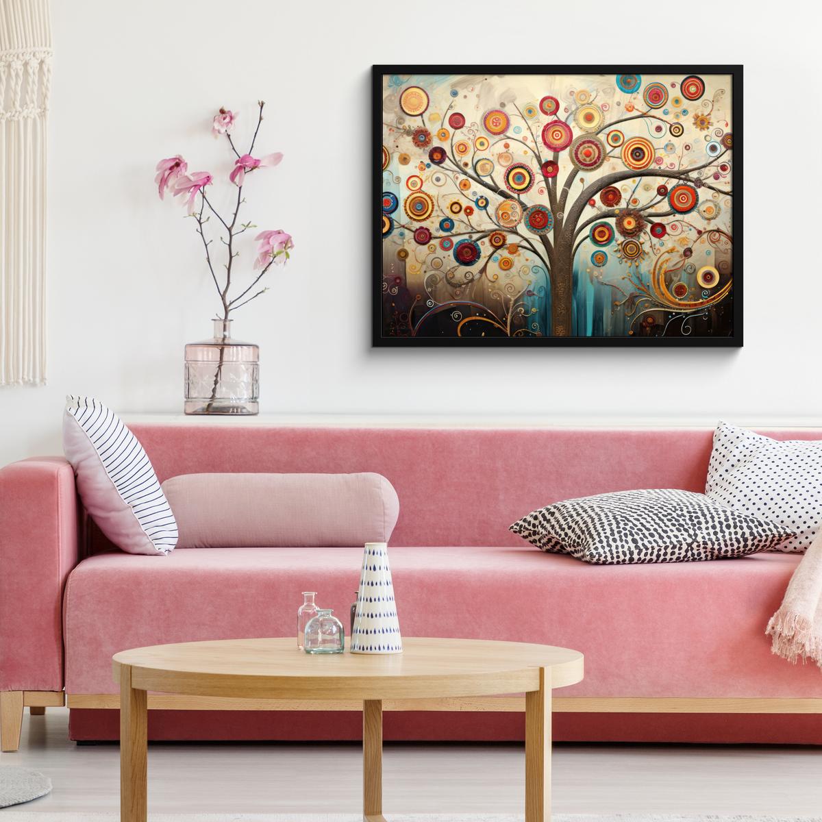 POSTER MIT RAHMENGERAHMTES BILD Baum - Baum des Lebens - Farbe 80x60 cm - Braun, Papier (80/60cm) - MuchoWow
